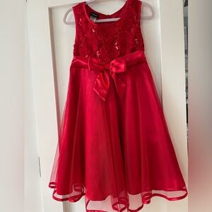 EUC Red Satin, Sequin and Tulle Holiday Dress Size 7/8